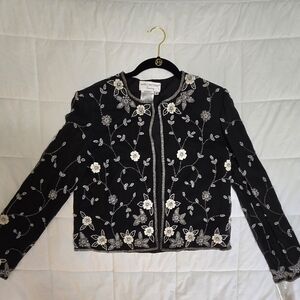 NWT VTG Papell Boutique Evening Silk Hand Beaded Floral Jacket Shoulder Pads EUC